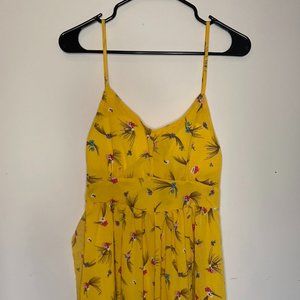 Amazon Yellow Maxi Dress Floral Print Adjustable Spaghetti Strap Tie Back Size L
